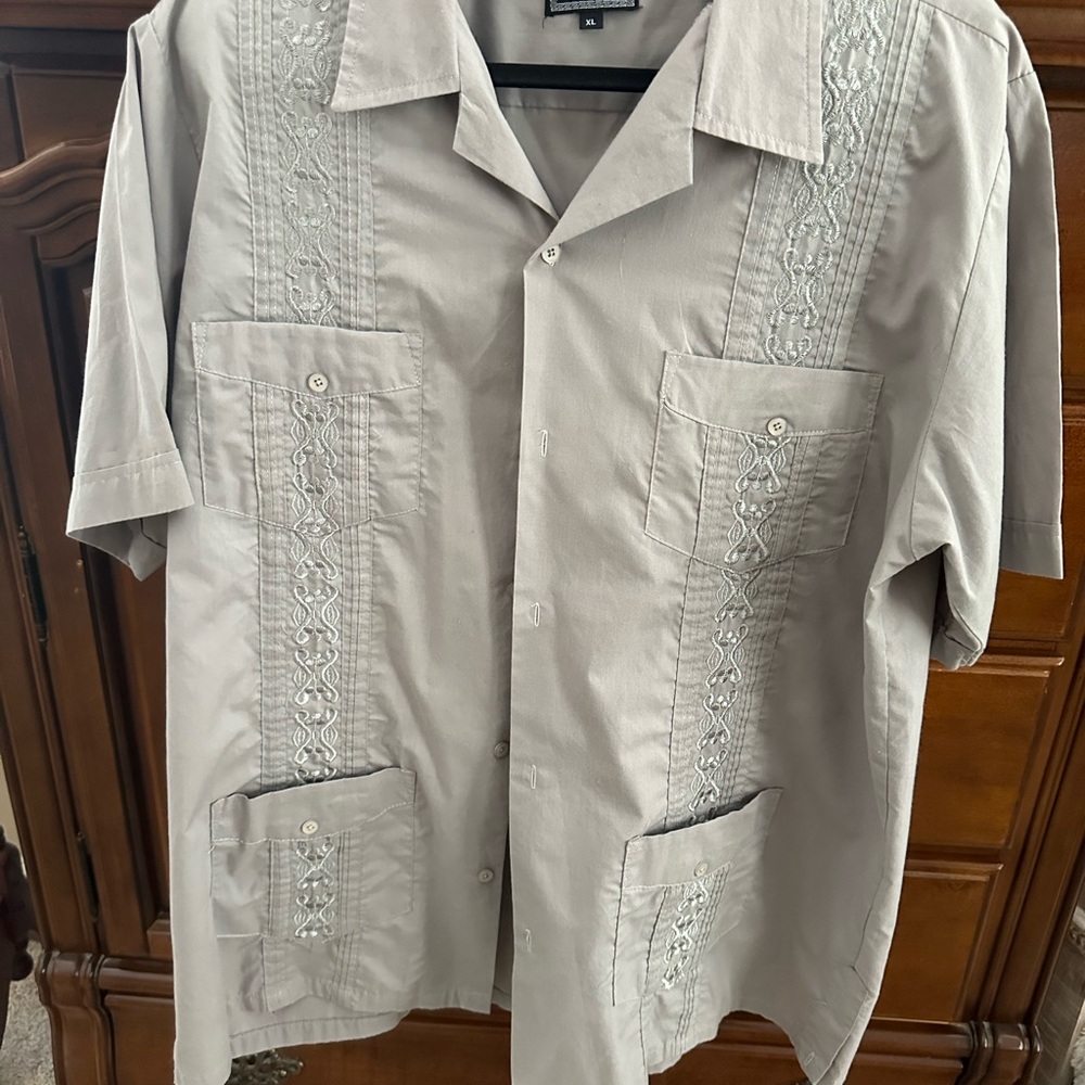 Gray Short Sleeve Embroidered Shirt